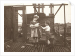 Marba (?) And Eckart Titzenthaler, children of the photographer, on the roof of the house Friedrichstrasse, Berlin, with a cock, Germany by Waldemar Titzenthaler