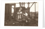 Marba (?) And Eckart Titzenthaler, children of the photographer, on the roof of the house Friedrichstrasse, Berlin, with a cock, Germany by Waldemar Titzenthaler