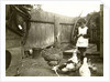 Eckart Titzenthaler, son of the photographer standing on a farm with chickens and geese by Waldemar Titzenthaler