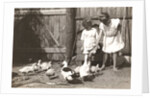 Marba and Eckart Titzenthaler, children of the photographer, standing on a farm with chickens and geese by Waldemar Titzenthaler
