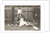 Marba and Eckart Titzenthaler, children of the photographer, standing on a farm with chickens and geese by Waldemar Titzenthaler
