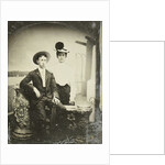 Portrait of a man and a woman, standing and sitting in front of a painted backdrop, deck by G.W. Stevens