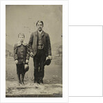 Portrait of a man and a boy, standing in front of a painted backdrop by Anonymous