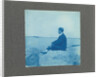 Man in profile, sitting on a rock by the sea, United States, Cyanotype, a photographic printing process that produces a cyan-blue print by Anonymous