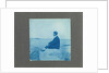 Man in profile, sitting on a rock by the sea, United States, Cyanotype, a photographic printing process that produces a cyan-blue print by Anonymous