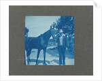 Man holds horse by the reins, United States, USA by Anonymous