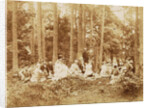 Group portrait of 23 men and women during a picnic in a forest by Henry Pauw van Wieldrecht