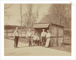 Group portrait of five men with tennis rackets on tennis court, second from right Henry Pauw van Wieldrecht by Henry Pauw van Wieldrecht