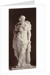 Marble statue of a woman with bare breasts and in her hand a baton by Louis-Emile Durandelle