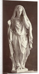 Marble statue of a veiled woman in a high-necked dress with a staff in her right hand by Louis-Emile Durandelle