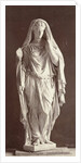 Marble statue of a veiled woman in a high-necked dress with a staff in her right hand by Louis-Emile Durandelle