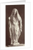 Marble statue of a veiled woman in a high-necked dress with a staff in her right hand by Louis-Emile Durandelle