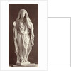 Marble statue of a veiled woman in a high-necked dress with a staff in her right hand by Louis-Emile Durandelle