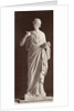 Marble statue of a woman in gown in her hands with a paper and a pen by Louis-Emile Durandelle