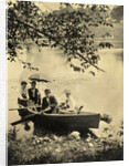 Two men and two women in a rowboat on a lake by Anonymous
