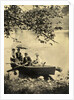 Two men and two women in a rowboat on a lake by Anonymous