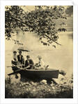 Two men and two women in a rowboat on a lake by Anonymous