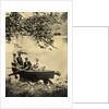 Two men and two women in a rowboat on a lake by Anonymous