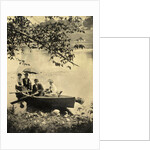Two men and two women in a rowboat on a lake by Anonymous