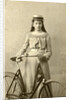 Portrait of young woman in dress with ladies bike by Alex van Dijck