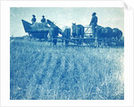 Farmers with a combine harvester pulled by horses by Anonymous