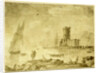 Drawing 'La mer calme with ship on calm water by Eduard Isaac Asser