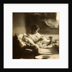 Marie Jordan dressed sitting in bed with a cup in her hands by George Hendrik Breitner