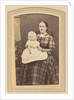 Portrait of a woman in a plaid dress with a baby on lap by E. Steffen