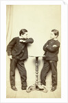 Two guys standing at table, acting attack posture and inaccessibility by L. de Koningh