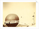 Hot air balloon with advertisements for Tea E Brandsma in the background a tightrope walker over a fairground by Anonymous