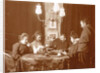 Men and women playing a board game in a living room by Anonymous