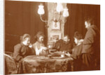 Men and women playing a board game in a living room by Anonymous