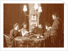 Men and women playing a board game in a living room by Anonymous