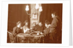 Men and women playing a board game in a living room by Anonymous