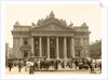 Exterior of the Brussels Stock Exchange with the foreground passersby and horses, seen from Anspach, Belgium by Anonymous