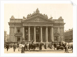 Exterior of the Brussels Stock Exchange with the foreground passersby and horses, seen from Anspach, Belgium by Anonymous