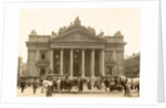Exterior of the Brussels Stock Exchange with the foreground passersby and horses, seen from Anspach, Belgium by Anonymous