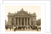 Exterior of the Brussels Stock Exchange with the foreground passersby and horses, seen from Anspach, Belgium by Anonymous