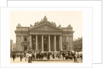 Exterior of the Brussels Stock Exchange with the foreground passersby and horses, seen from Anspach, Belgium by Anonymous