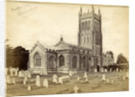 Exterior of the Church of St. Andrew with a graveyard before in Mells by Anonymous