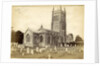 Exterior of the Church of St. Andrew with a graveyard before in Mells by Anonymous