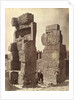 Three men posing with a relief of King Darius at Persepolis by Antoine Sevruguin