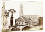 View of a gate, a bridge and a church in Bruges, Belgium by Victor Daveluy