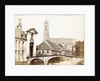View of a gate, a bridge and a church in Bruges, Belgium by Victor Daveluy