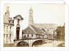View of a gate, a bridge and a church in Bruges, Belgium by Victor Daveluy