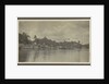 Bank of a village with derricks and buildings seen from the water by Anonymous