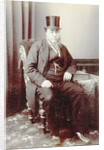 Portrait Paul Kruger in chair with hat on by C. Evans