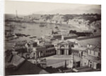View of the bay of Genoa with a railway station in the foreground, Italy by Anonymous