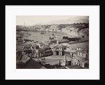 View of the bay of Genoa with a railway station in the foreground, Italy by Anonymous