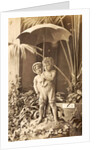 Picture of two children under an umbrella in the midst of plants, exhibited at the Paris, France World Exhibition in 1889 by Anonymous